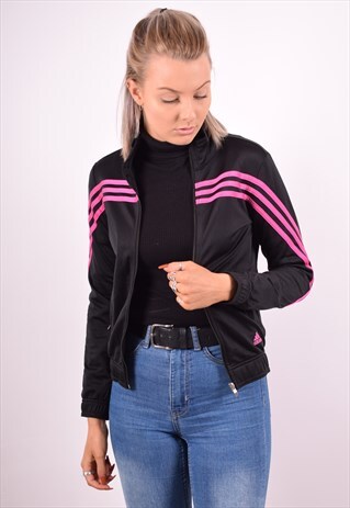 ADIDAS WOMENS VINTAGE TRACKSUIT TOP JACKET SMALL BLACK 90S