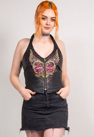 HARLEY-DAVIDSON VINTAGE 90'S LEATHER HALTERNECK TOP