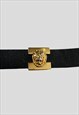 80'S VINTAGE ST MICHAEL BLACK LEATHER GOLD LION LADIES BELT