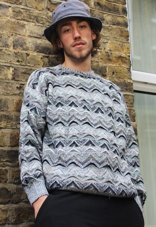 VINTAGE / 80'S / GREY PATTERNED JUMPER