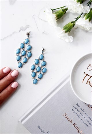 SILVER & TURQUOISE CHANDELIER STATEMENT EARRINGS
