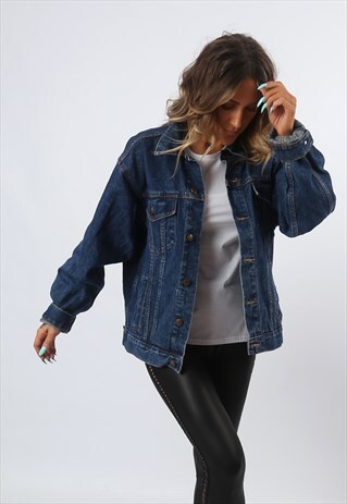 DENIM JACKET VINTAGE OVERSIZED FITTED UK 16 (81I)