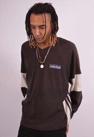 ADIDAS MENS VINTAGE TOP LONG SLEEVE LARGE BROWN 90S