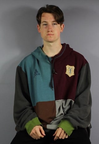 VINTAGE ADIDAS HARLEQUINS RUGBY HOODIE IN MULTICOLOUR PATCHW