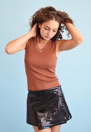 90'S RETRO KITSCH NEUTRAL KNIT TEEN PARTY TOP
