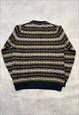 VINTAGE KNITTED JUMPER ABSTRACT PATTERNED GRANDAD SWEATER