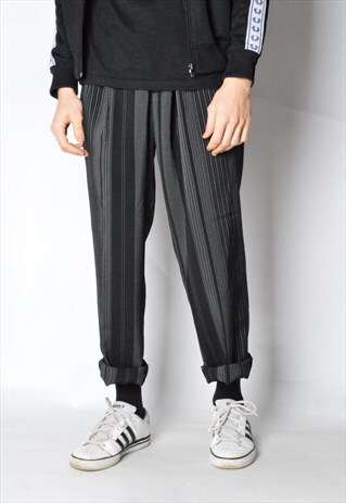 VINTAGE 90S BLACK GREY STRIPPED LIGHTWEIGHT PANTS