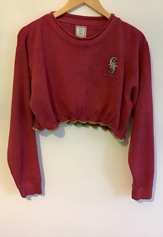 90S SPORTS EMBROIDERED CROP COSY SWEATSHIRT