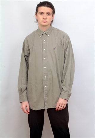 1990'S VINTAGE RALPH LAUREN BLAKE SHIRT IN KHAKI/GREEN