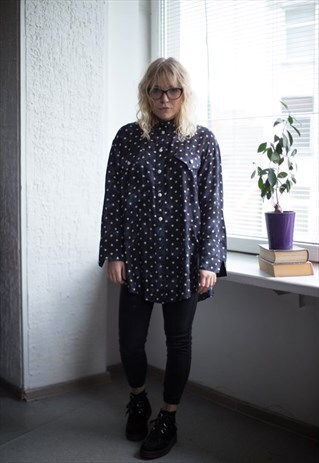 VINTAGE 80'S NAVY STAR PRINT BLOUSE