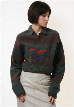 90s Vintage Warm Outwear Fleece Embroidered Top Jumper 1856