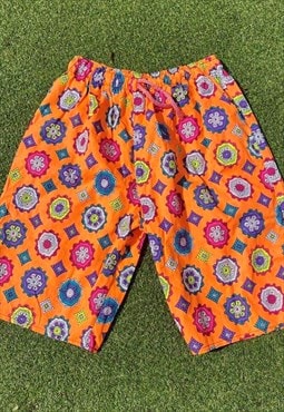 Vintage unbranded orange wavey print shorts small 