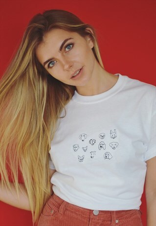 LOTS OF DOGS EMBROIDERED WHITE T-SHIRT