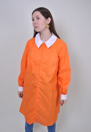 90S ORANGE COLLAR TRENCH, VINTAGE WOMEN SUMMER LONG JACKET