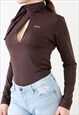 LONG SLEEVE Y2K TOP PUSSY BOW CUT OUT VINTAGE MOCK NECK TOP 