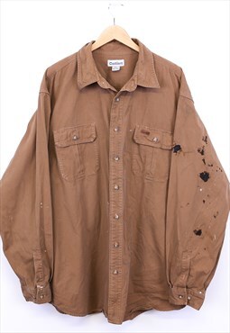 Vintage Carhartt Overshirt Button Up Collared Brown Workwear