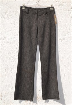 Deadstock grey jacquard herringbone tweed wide leg trousers