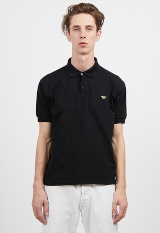 VINTAGE BLACK GIORGIO ARMANI SHORT SLEEVE POLO SHIRT TOP