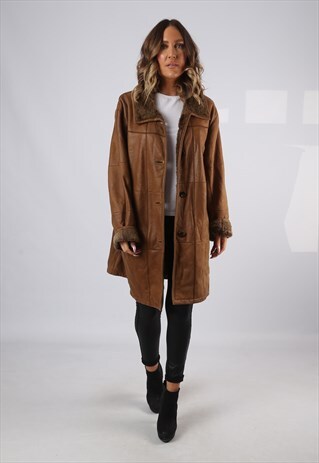 SHEEPSKIN LEATHER SHEARLING COAT UK 20 XXXL (HJ2M)