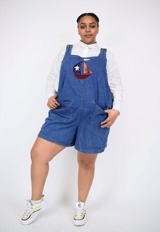 VINTAGE 90'S BOAT & ANCHOR EMBROIDERED DUNGAREES