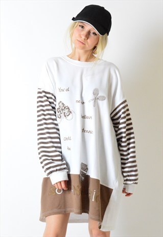 VINTAGE 90S STRIPED EMBROIDERED TENNIS SWEATSHIRT JUMPER