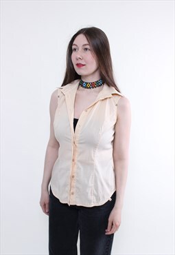 Vintage Elisabetta Franchi sleeveless blouse, beige secretar