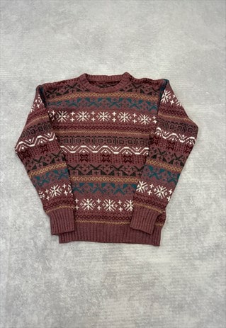 VINTAGE KNITTED JUMPER ABSTRACT PATTERNED KNIT SWEATER