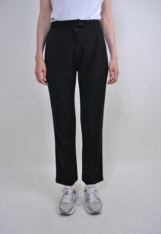 VINTAGE BLACK CROPPED STRAIGHT SUIT TROUSERS