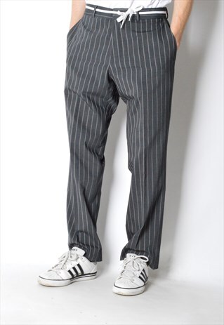 VINTAGE 90S GREY STRIPED HUGO BOSS WOOL BLEND PANTS