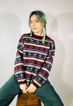 Vintage Size S Abstract Knit Wool Jumper in Multi