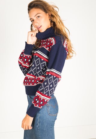 VINTAGE 80S KNIT TURTLE NECK JUMPER / R2338