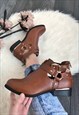 BROWN CUT-OUT ANKLE BOOTS