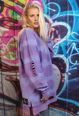 Tie-dye graffiti jumper long sleeve stripe t-shirt in purple