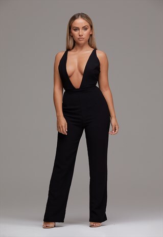 JUMPSUIT IN BLACK WITH EXPOSED CHEST