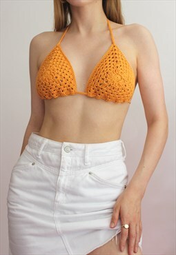Golden Orange Crochet Tegan Triangle Bra Top 