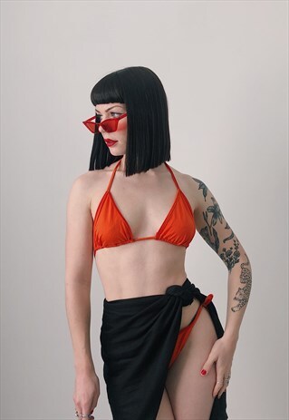 90S VINTAGE BRIGHT ORANGE DEADSTOCK TIE BIKINI