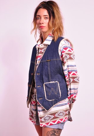 VINTAGE WRANGLER SLEEVELESS DENIM SHEARLING JACKET