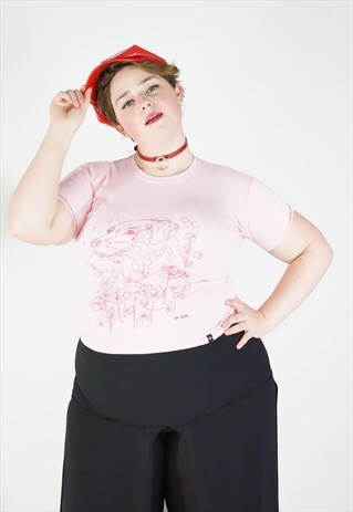 VINTAGE 90S Y2K DOG PRINT PINK T SHIRT