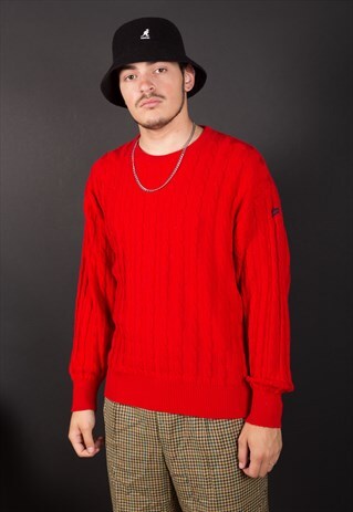 VINTAGE RED PAUL & SHARK CABLE KNIT JUMPER