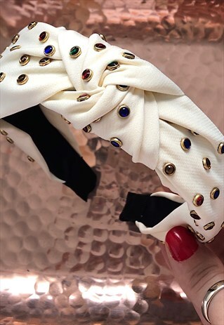 WHITE EMBELLISHED HEADBAND