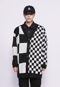 Chequerboard cardigan Ska check punk knitwear sweater black