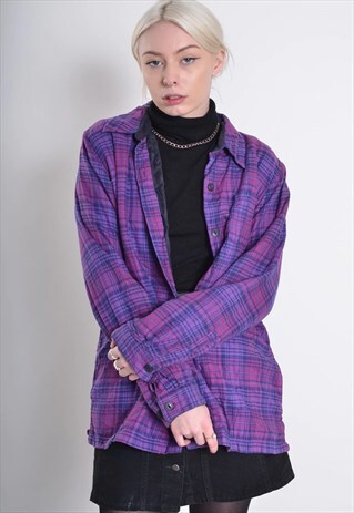 VINTAGE LL BEAN FLEECE LINED CHECK FLANNEL SHIRT PURPLE
