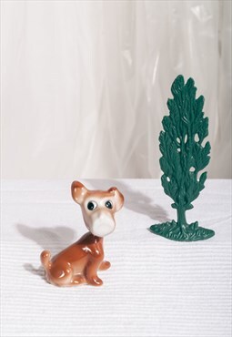 Vintage nodding dog figurine 60s cute terrier hand-painted p