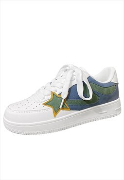 Star patch sneakers skater retro classic trainers in blue