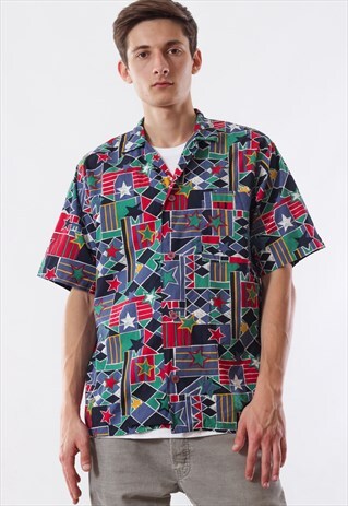 VINTAGE HAWAIIAN 90S MULTICOLORED STARS PRINTED ALOHA