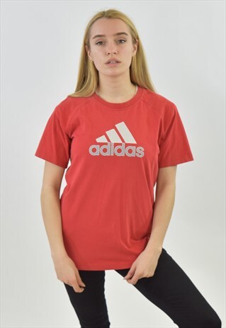 VINTAGE 90S RED ADIDAS CREW NECK T SHIRT