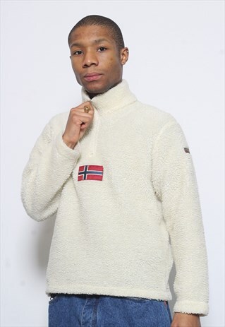 VINTAGE NAPAPIJRI 1/4 ZIP LOGO FLEECE CREAM