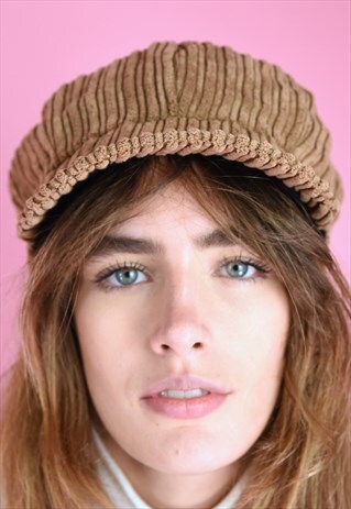 VINTAGE INSPIRED 90S HAT CORDUROY NEWSBOY CAP BROWN