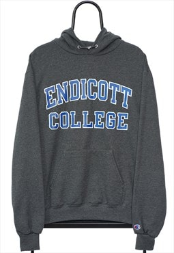 Vintage Champion Endicott College Grey Hoodie Mens