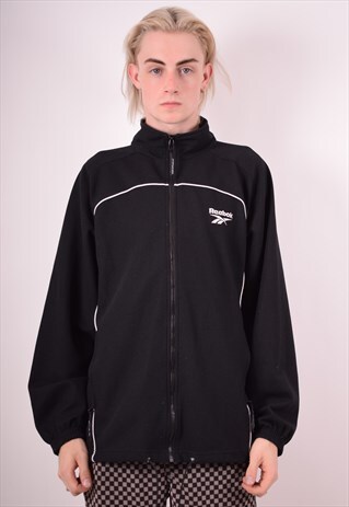 REEBOK MENS VINTAGE TRACKSUIT TOP JACKET XL BLACK 90S